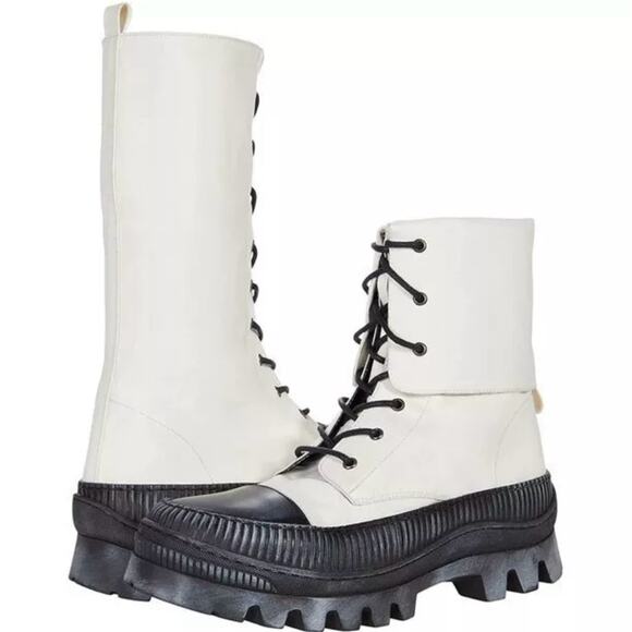 Free People Goldie Lug Sole Lace-Up Boots Black and White Size 8 Women`s - Picture 4 of 6